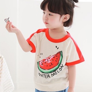 （現貨）小人物的時尚圈 正韓童裝 夏季新品 Coco rabbit 夏日 西瓜🍉 拼色 短袖 上衣 t恤 -紅色