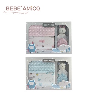 bebe Amico 童趣故事(貝貝豆)-四季毯禮盒(+安撫巾)-粉色/藍色【佳兒園婦幼館】