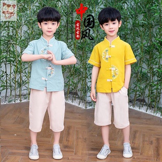 男童唐裝 小孩漢服漢服兒童男童中國風唐裝小男孩夏季復古民族服裝寶寶中式改良古裝