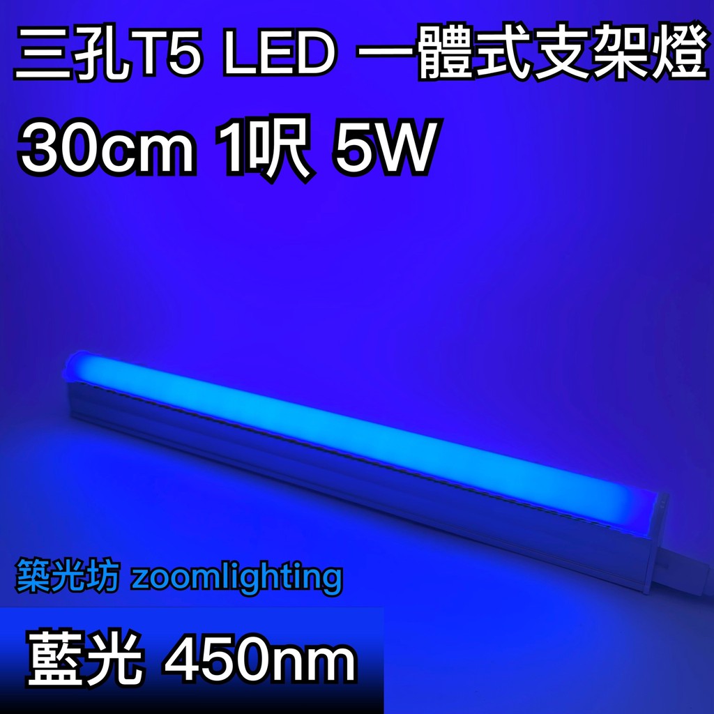 【築光坊】台灣製造 三孔 藍光 BLUE T5 LED 一體支架燈1呎 層板燈 1尺 一呎 一尺