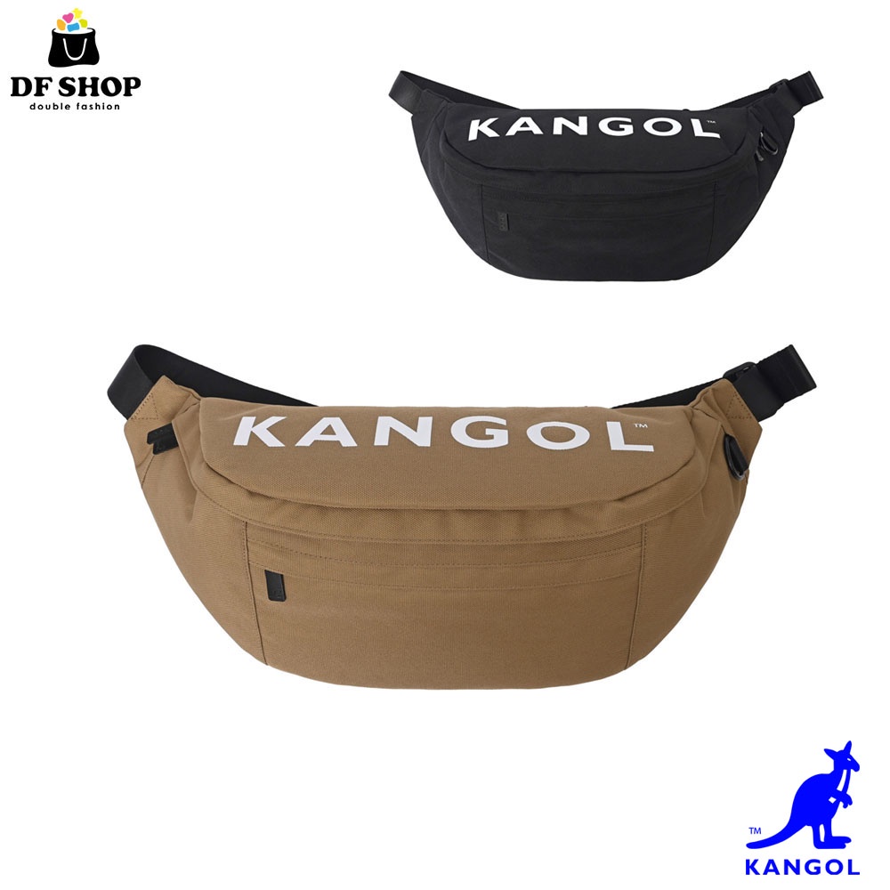 KANGOL - 英國袋鼠文字LOGO 腰包 胸背包 側背包 斜背包 黑色 卡其 收納大 外出 百搭 逛街