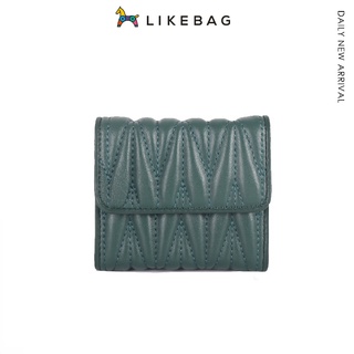 Likebag 時尚褶皺 女士錢包 多卡位 卡包 短夾 信用卡夾錢夾 證件包 小羊皮錢包 多功能錢包 迷你小錢包 手拿包