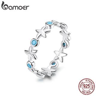 Bamoer 海星可堆疊手指戒指純銀 925 海洋藍色戒指女士韓國高階珠寶禮品