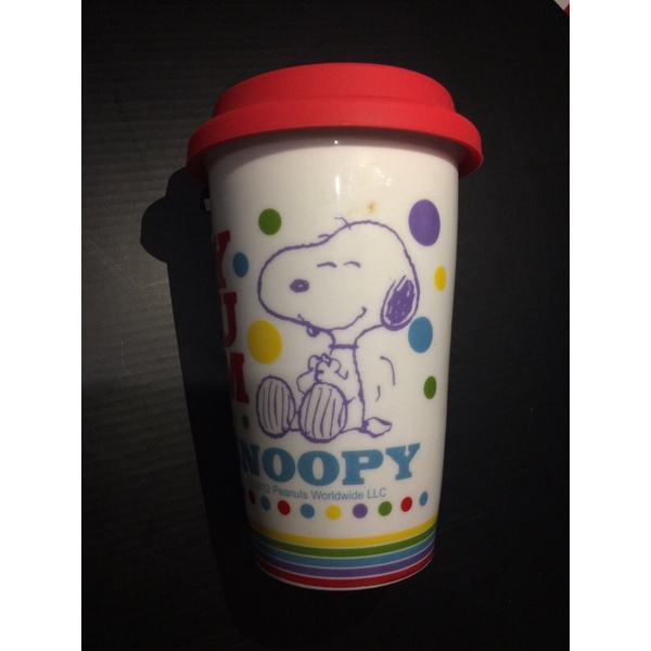 SNOOPY 屈臣氏 史努比陶瓷杯連矽膠杯蓋