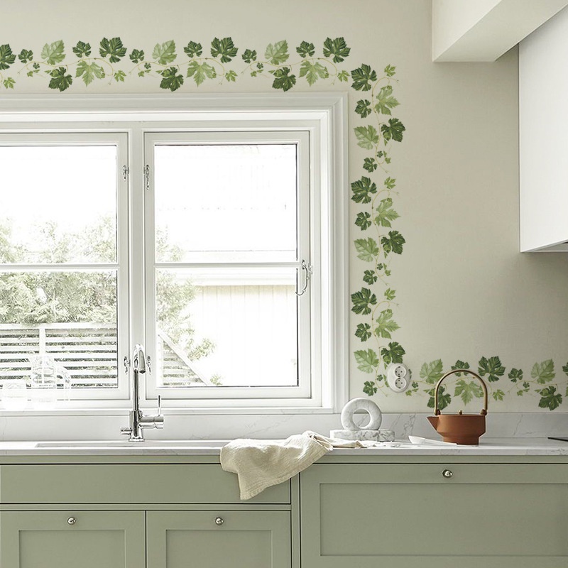 綠葉自粘裝飾牆貼 / 綠色藤製臥室客廳背景牆紙 / 家居裝飾