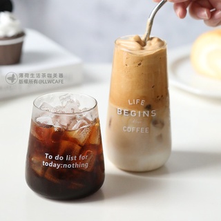 現貨手工製作簡約北歐風水滴透明玻璃杯水杯高硼矽耐熱玻璃杯家用冷飲杯商用咖啡杯英文coffee字母可微波防高溫爆裂