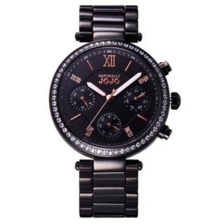 NATURALLY JOJO - 奢華鑲鑽三眼黑陶不鏽鋼錶 ❘ 黑面黑JO96973-88R