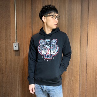美國百分百【全新真品】KENZO 高田賢三 帽T 長袖連帽T恤 上衣 logo 刺繡虎頭 黑色 XL-XXL號 AR78