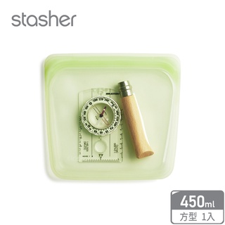 美國【Stasher】 白金矽膠密封袋-450ml方形 棕櫚樹(Sandwich/食物袋/收納袋/保鮮袋)