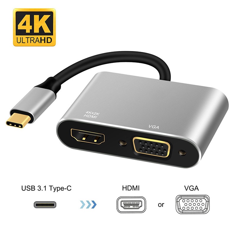 2 合 1 USBC Hdmi HUB Type-C 轉 Hdmi 4K VGA 1080P 視頻適配器 USB C H