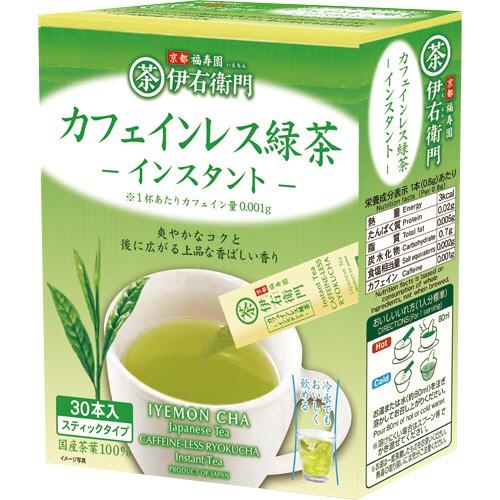 日本宇治の露 伊右衛門超低咖啡因速溶綠茶粉30袋入(盒裝)可冷泡 方便隨身包 無糖綠茶粉 日式綠茶