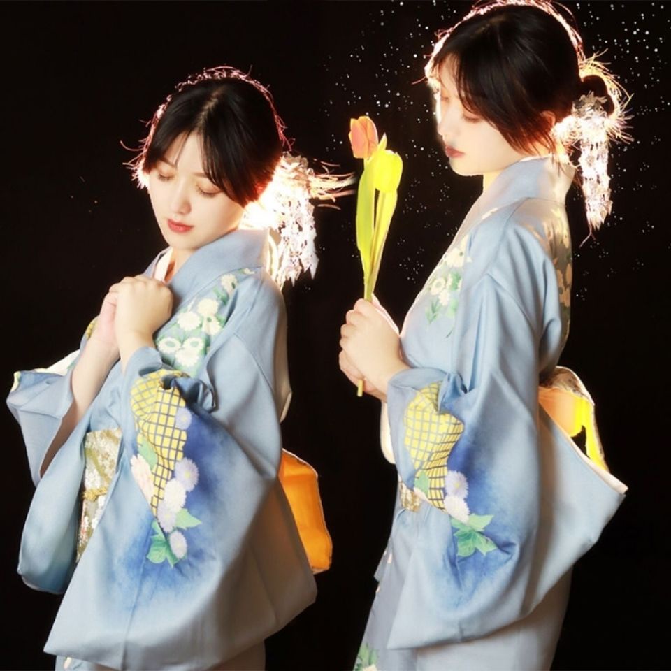 日本和服新款日系和風和服藍色改良中國風浴衣神明少女和服女正裝傳統服裝 蝦皮購物