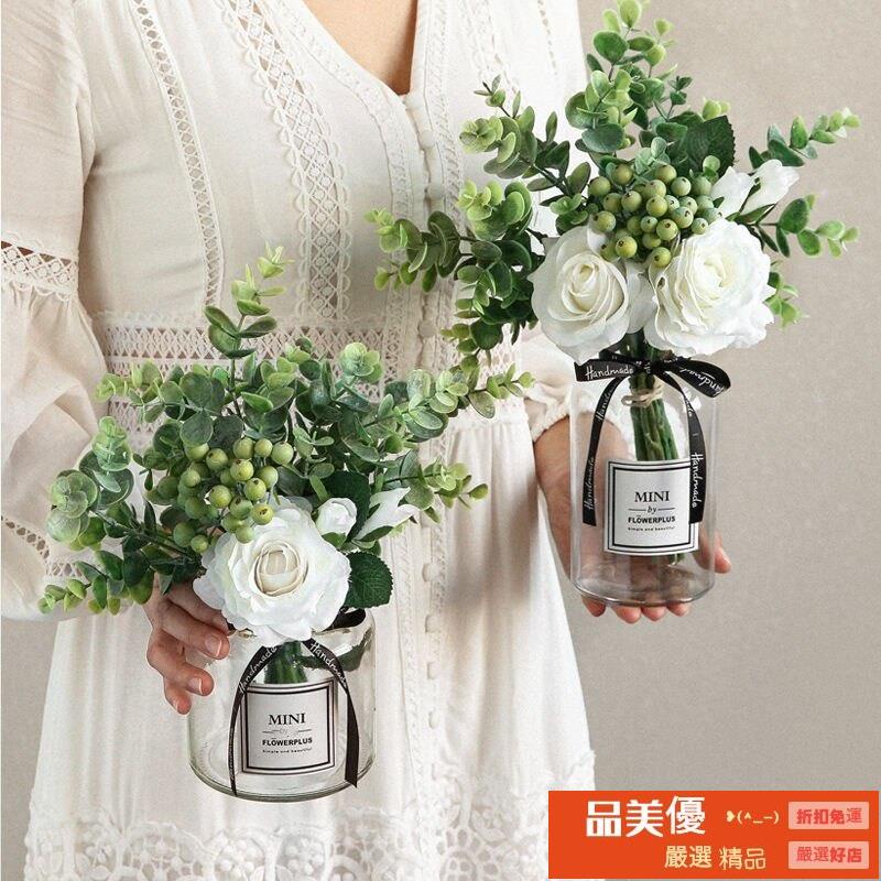 現貨帶花瓶 北歐ins 仿真花束永生花束假花玻璃花瓶客廳裝飾擺件餐桌花玫瑰花套裝 蝦皮購物