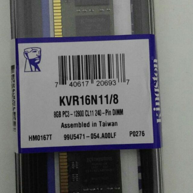金士頓 ddr3 1600 8g(KVR16N11/8)桌上型記憶體