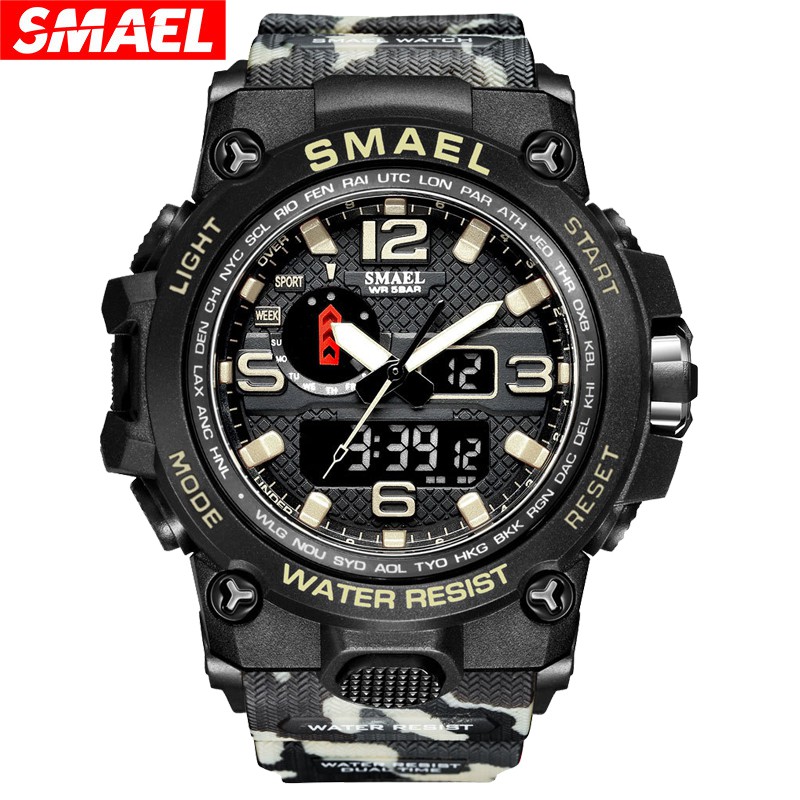 Smael 1545D 時尚運動手錶男士鬧鐘迷彩防水周顯示男士手錶數字手錶