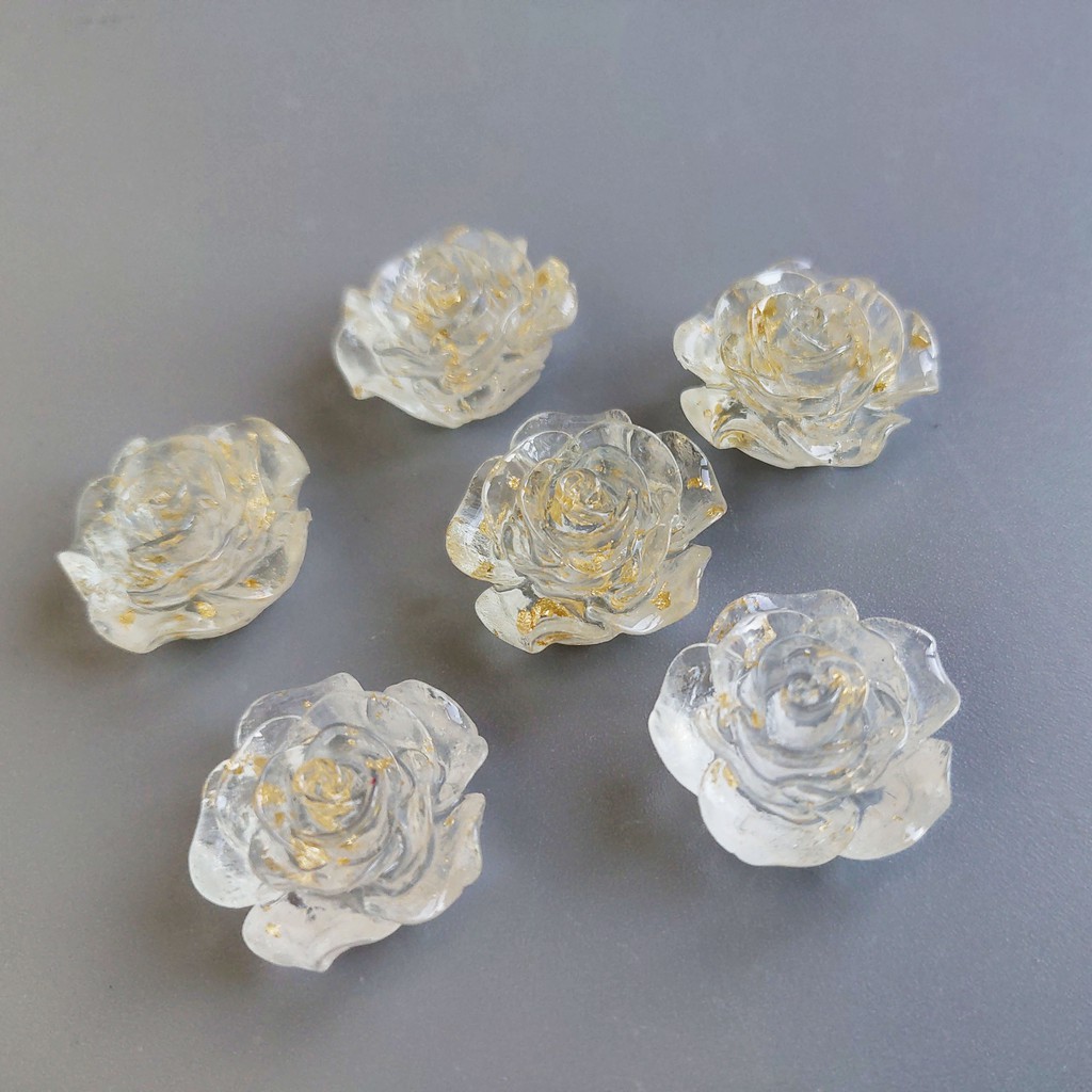 日系ins風透明金箔玫瑰花樹脂半丸貼片日本diy手作材料飾品配件 蝦皮購物