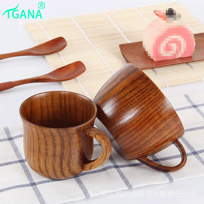 【Tigana】日式水杯 木杯子 隔熱茶杯 酸棗木水杯 木質咖啡杯 實木喝水杯 隨手杯 帶手柄木杯 復古茶杯