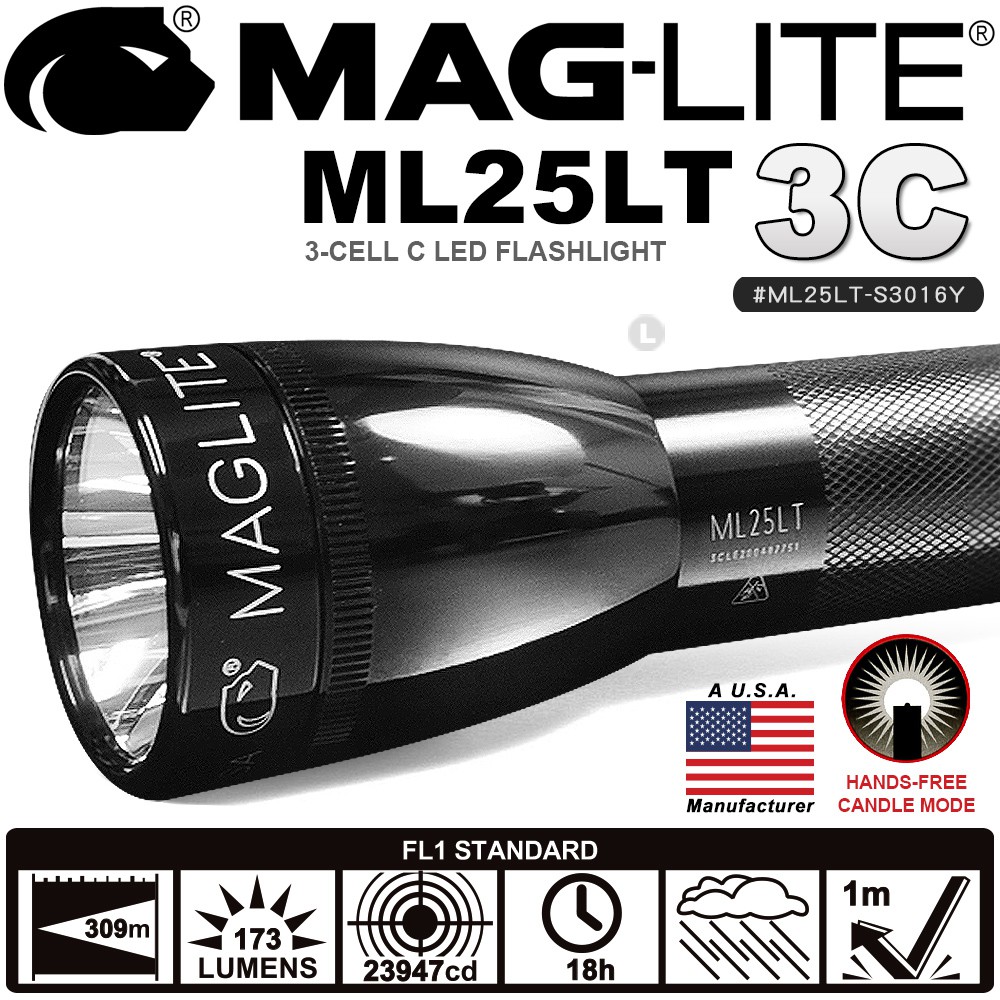 【IUHT】MAG-LITE ML25LT 3C LED 手電筒-黑色 #ML25LT-S3016Y