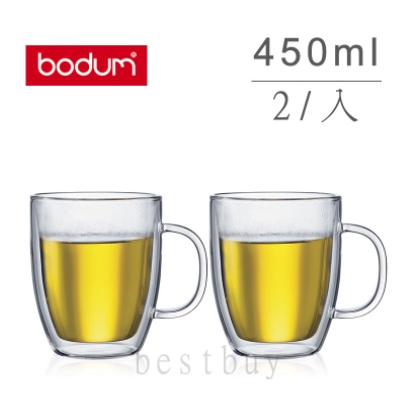 丹麥 Bodum BISTRO 2入 450ml /15oz 有把手 雙層 隔熱 玻璃杯 咖啡杯 原廠盒裝 高