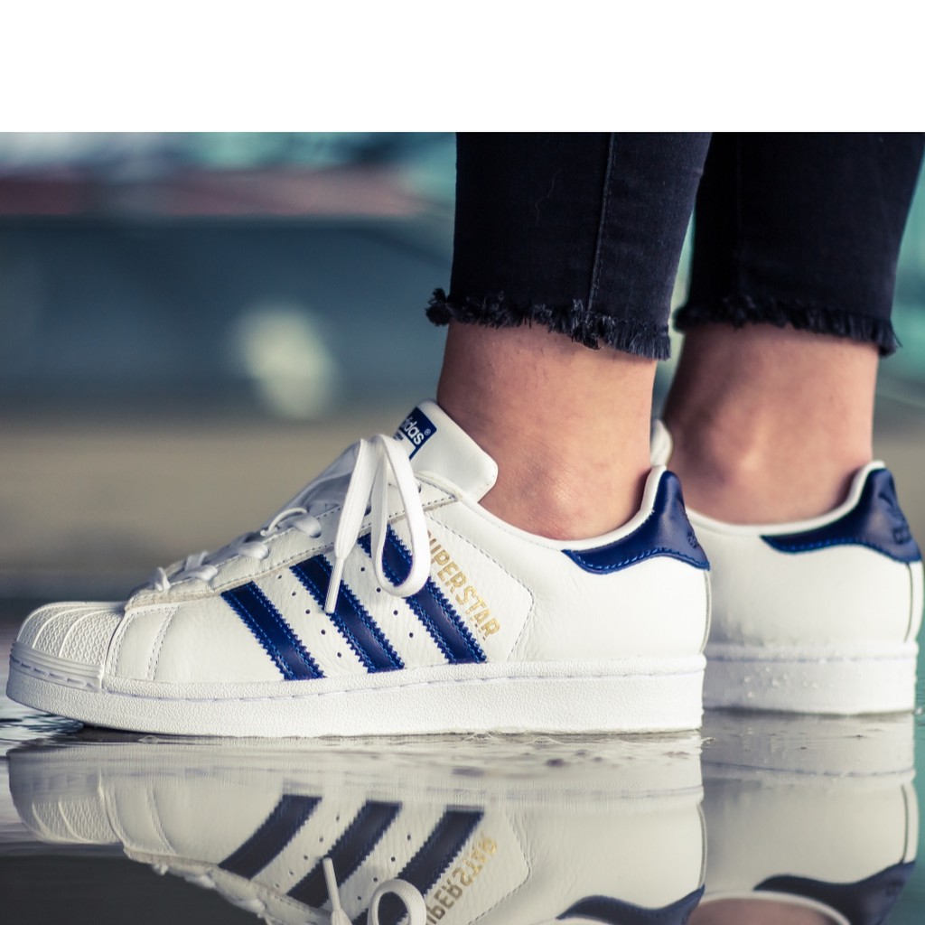姐的倉庫❥ Adidas Superstar 全白白藍海軍藍貝殼頭金標B41996 百搭男女情侶鞋| 蝦皮購物