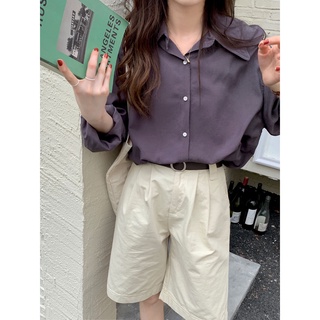 現貨 RENA早春韓風簡約純色兩穿斜扣設計感小眾寬松休閑百搭長袖襯衫【R19951】