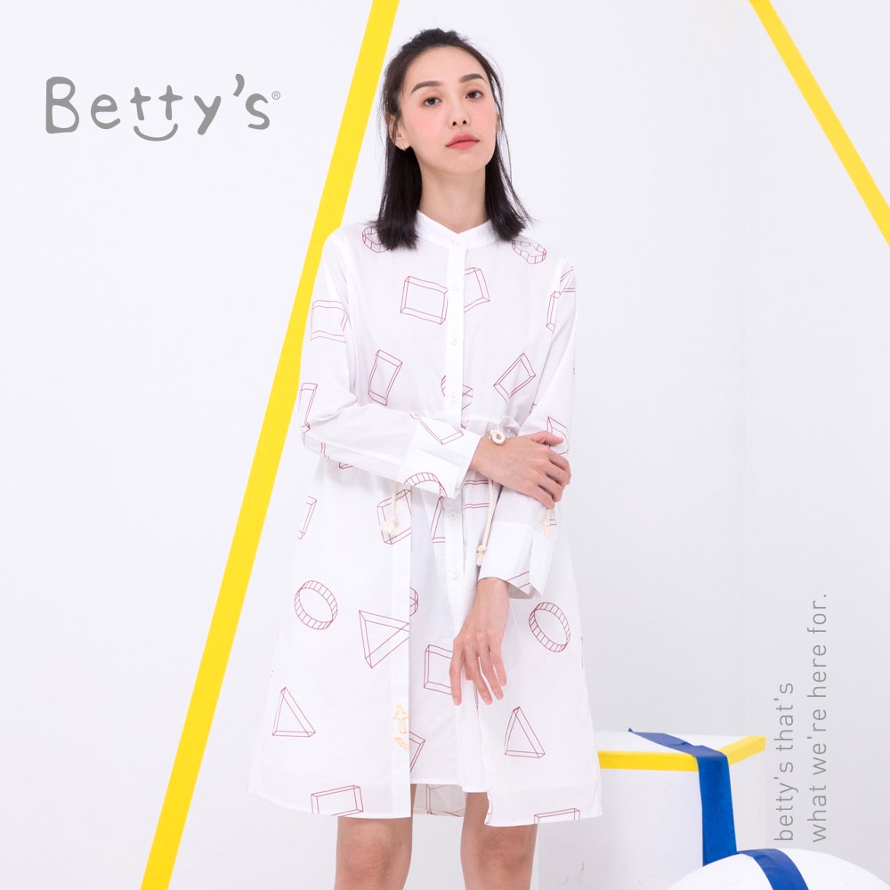 betty’s貝蒂思(05)幾何印花立領長版襯衫(白色)