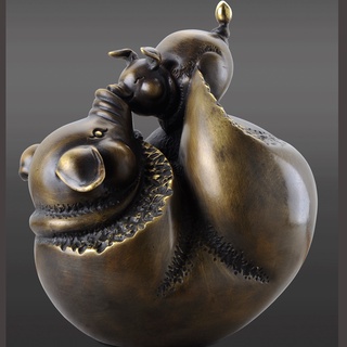 雕塑大師羅廣維【慈愛 圓滿】豬銅雕-限量168個 附原作証明 母親節禮品