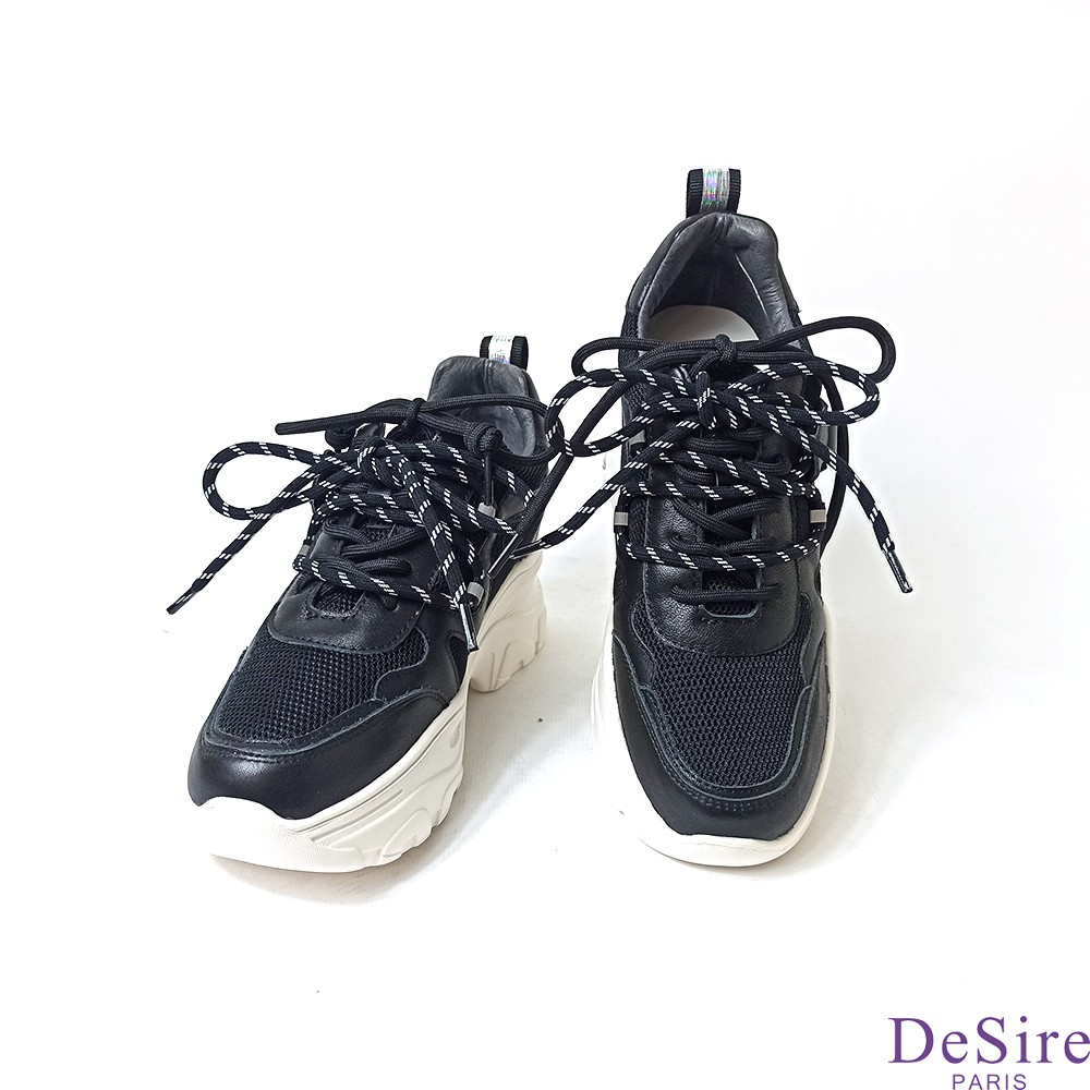 【ClayDerman】標誌小花厚底內增高休閒鞋-黑色(0367204-99)
