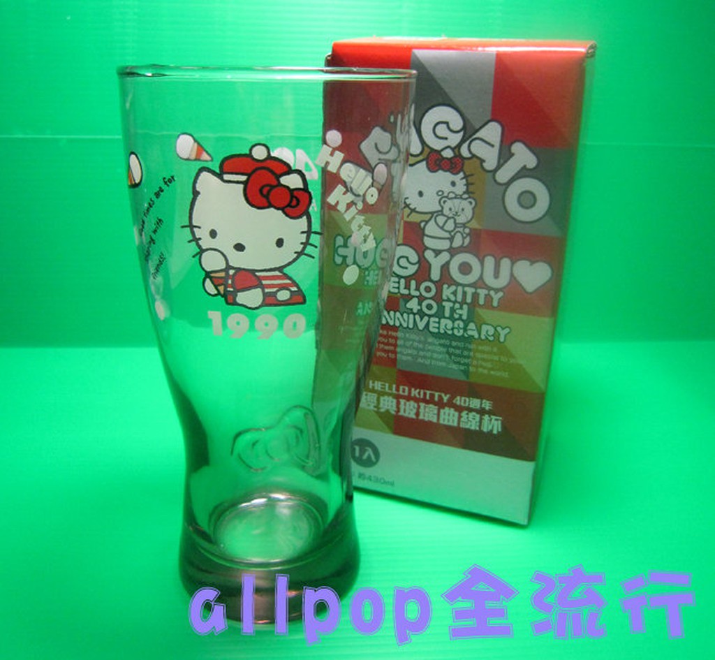 ★allpop 全流行★ 7-11 Hello Kitty 40週年 經典玻璃曲線杯(1990粉紅冰淇淋杯)現貨供應中