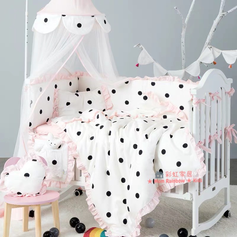 韓式浪漫風手工訂製 寶寶嬰兒床 花邊純棉拆洗床圍 親子床品