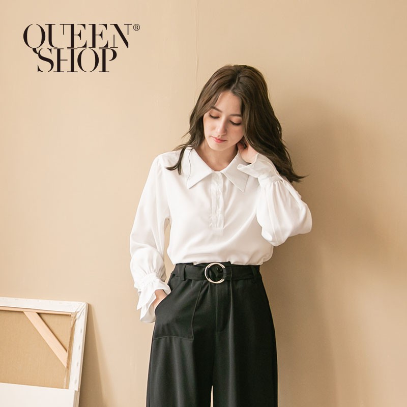 QUEENSHOP【01051395】簡約素色荷葉袖雪紡上衣＊現+預＊