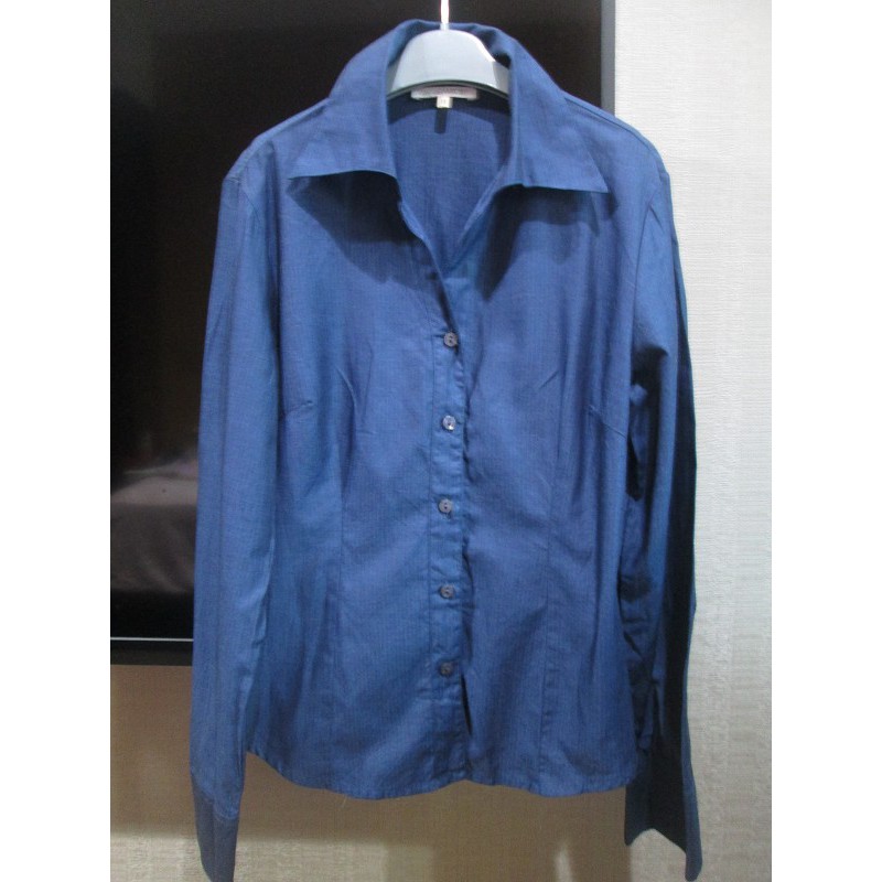 義大利精品NARA CAMICIE藍色單寧經典長袖襯衫II號