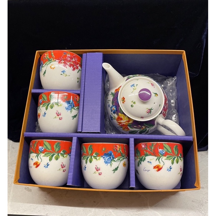 正品 KENZO 高田賢三 骨瓷 花卉彩繪 茶壺 杯子 茶具 組合 可 花茶 咖啡 泡茶 瓷器