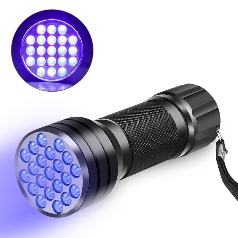 UV手電筒21LED 12LED UV燈395-400nm LED UV手電筒手電筒紫外線黑光燈