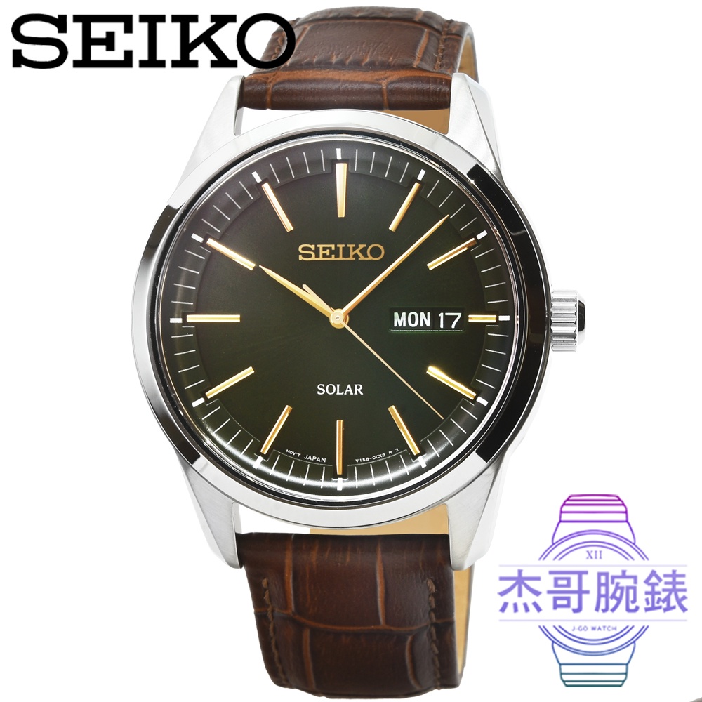 【杰哥腕錶】SEIKO精工太陽能藍寶石皮帶男錶-綠 / SNE529P1