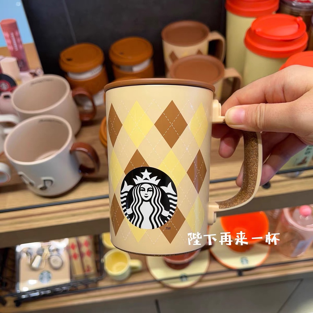 Starbucks官方正品！韓國星巴克2022新款秋季音樂格紋帶蓋馬克杯熱果汁珍奶茶奶昔茶水咖啡杯355ml