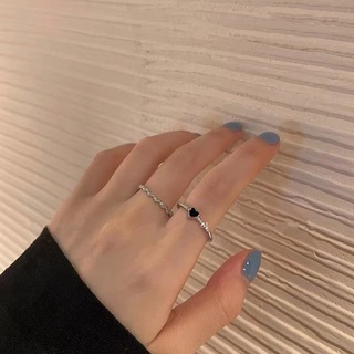 羊咩咩の❤兩件套❤黑色鋯石戒指女小眾設計感ins潮冷淡風高級食指戒時尚個性尾戒