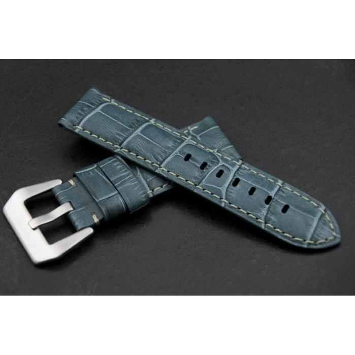 24mm收22mm沛納海的新衣~灰色高質感可替代panerai原廠錶帶之鱷魚皮紋真牛皮錶帶白線