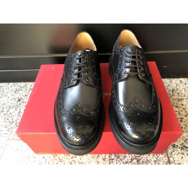 全新英國 GRENSON ARCHIE CALF LEATHER SHOE - MEN'S 全黑雕花皮鞋 uk8號