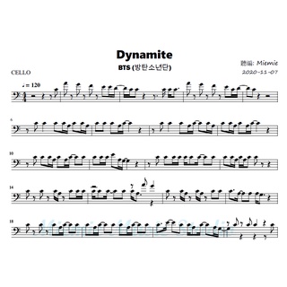 (大提琴譜/樂譜)BTS(防彈少年團)-Dynamite/Cello Sheets