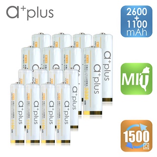 a+plus 高容量低自放充電電池 AA-3號2600mAh 8入+AAA-4號1100mAh 8入-白金款(共16入)