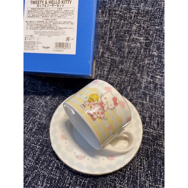 日本製🇯🇵稀少絕版2002 環球限定TWEETY&amp;Hello Kitty 崔弟聯名 陶瓷杯盤組 咖啡杯組