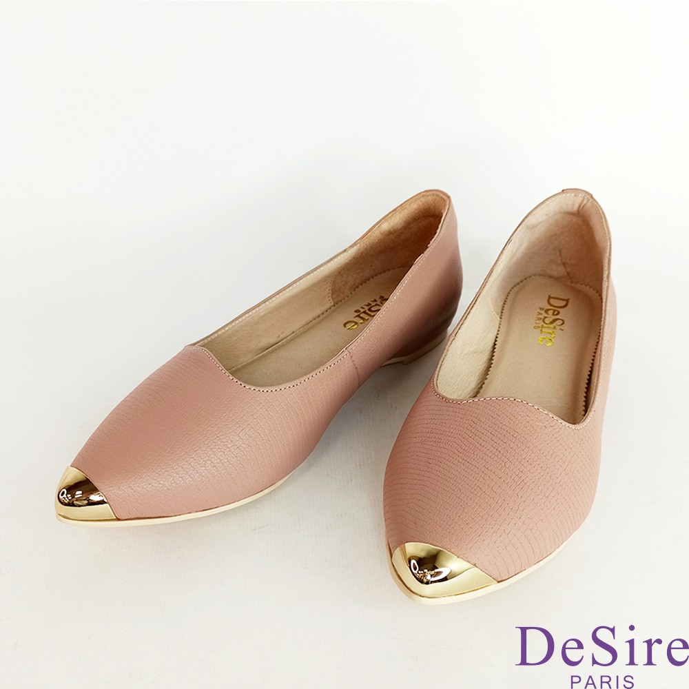 【DeSire】真皮壓紋金屬尖頭坡跟鞋-粉色(0337003-70)