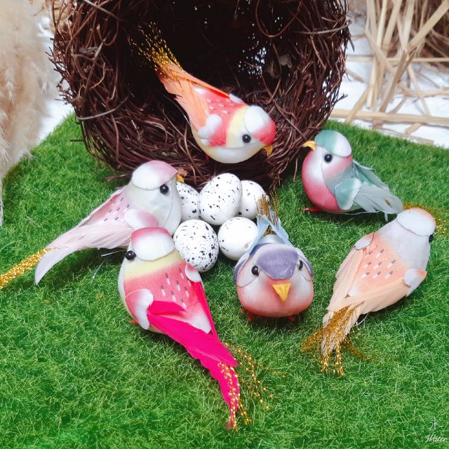 現貨熱賣 裝飾小鳥仿真鳥真羽毛假鳥手工藝品六色花藝園藝組盆 水之舞坊 蝦皮購物