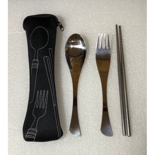 股東會紀念品 黑色 不鏽鋼 餐具組 筷子 湯匙 叉子 #14