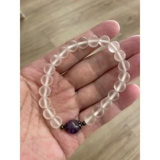 天然 霧面白水晶搭配紫水晶手鍊 手環（當天出貨）