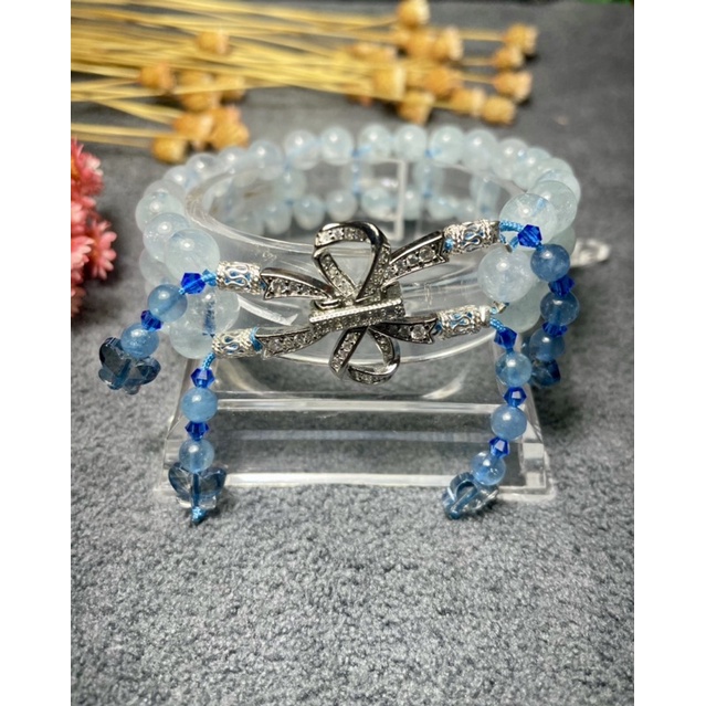 《妶莉晶飾》海藍寶 海水藍寶石 星光海水藍寶 環環相扣 手環 手珠 手鍊