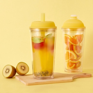 YCCT啵啵杯 710ml - 檸檬黃 - 可收納吸管的雙層吸管杯 飲料杯 環保杯 隨行杯 台灣設計製造
