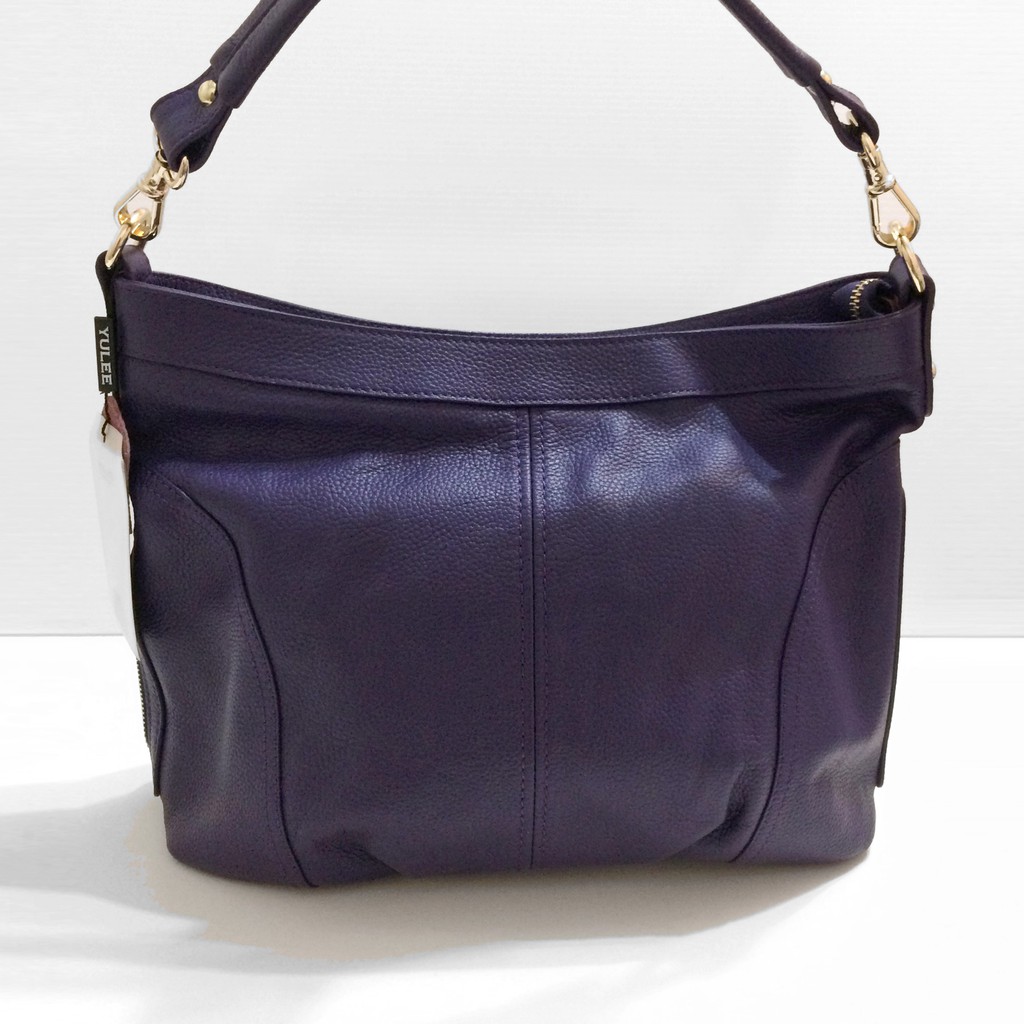 [小資最愛] YULEE 全新 牛皮包 大容量 都會流行包 多功能 上班 側背包 單肩包 紫色 專櫃 包包 現貨 正品