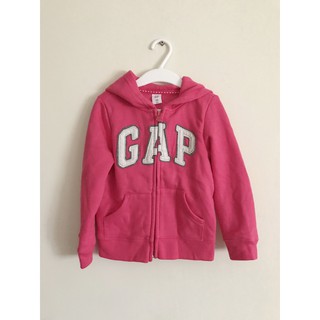 全新🔥現貨🔥專櫃購入【GAP】幼兒 幼童 兒童 女寶 女嬰幼童 經典改良款 Logo 桃紅內刷毛連帽運動外套4Y